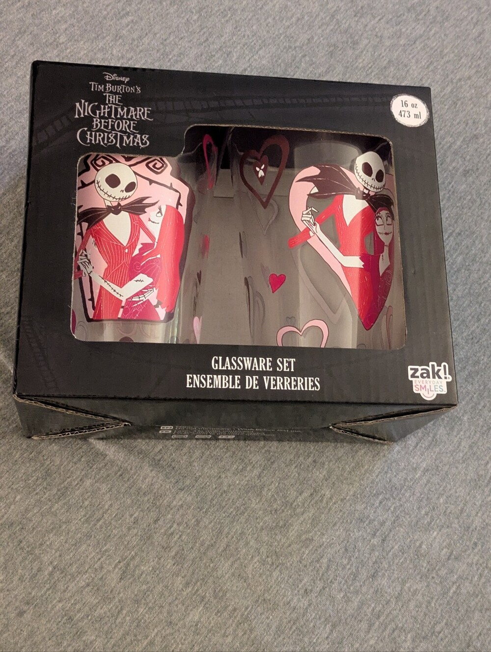 Disney The Nightmare Before Christmas Jack Skellington Red Pink Glassware Set